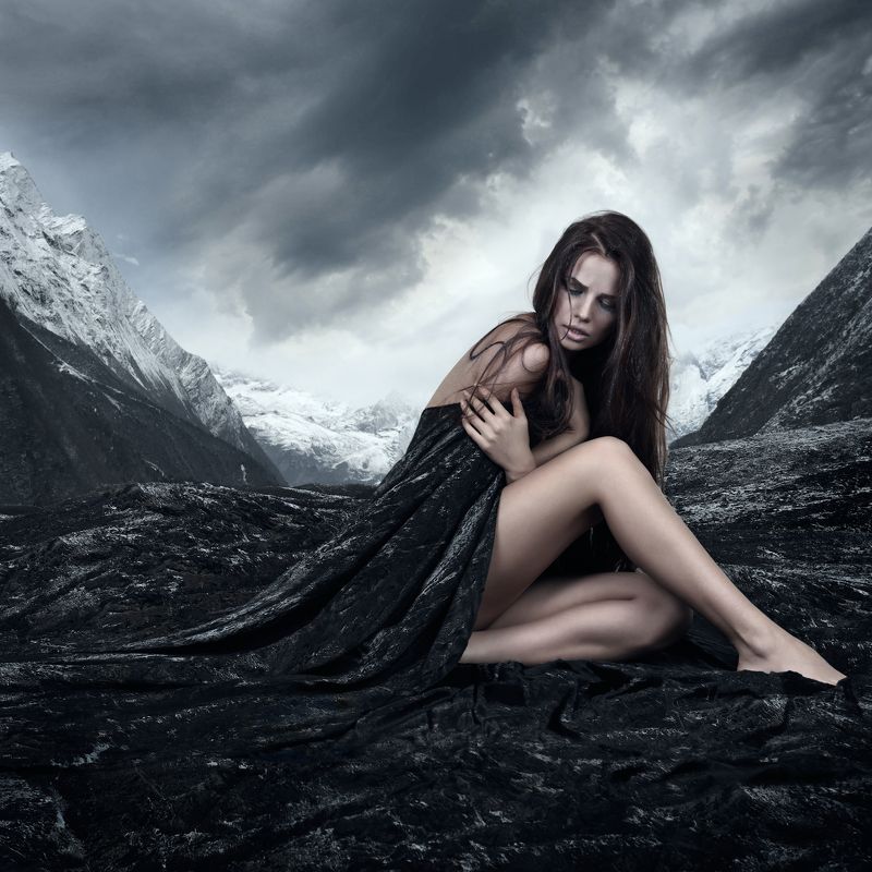 девушка горы холод безмолвие атмосфера коллаж переход Сергей Парышков  \