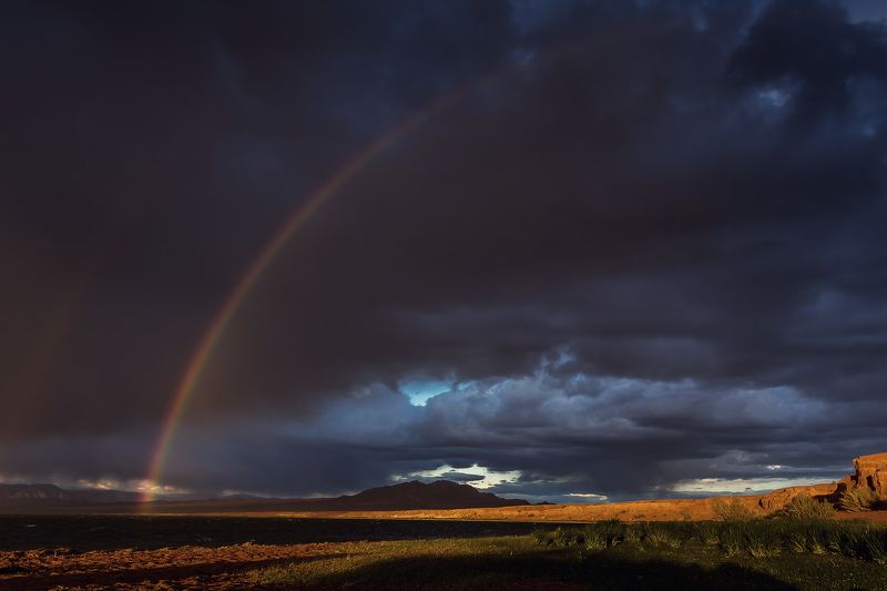 Горы, Монголия, Пейзаж, Приро, Радуга Вечер на озере Ачит-Нуур фото превью