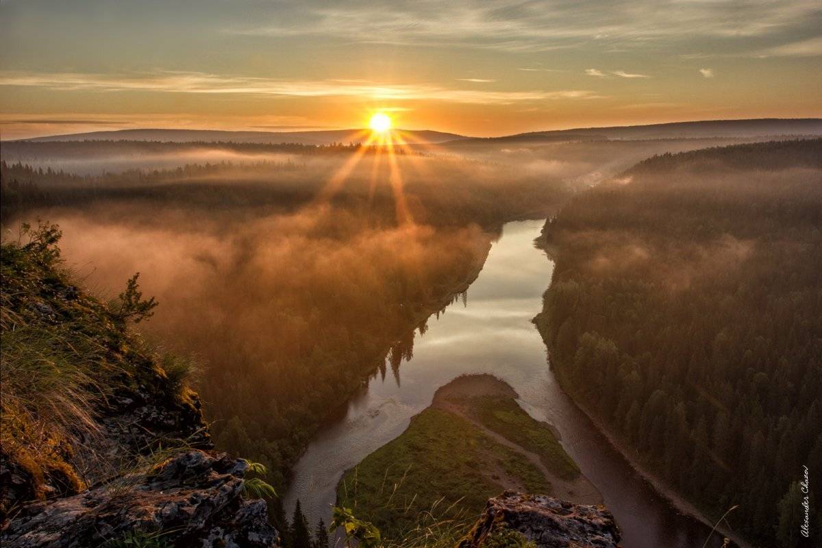 утро, Урал, рассвет, тайга, река, лето, Александр Чазов