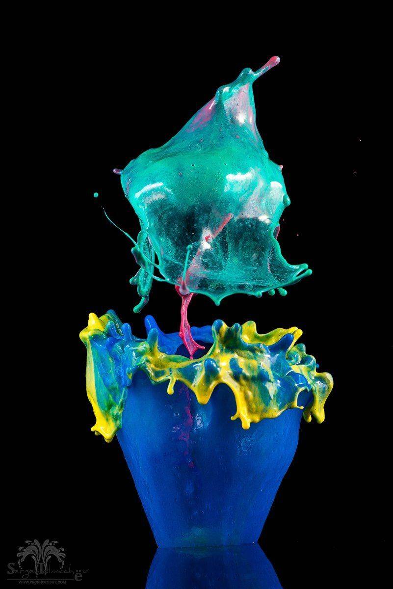 Арт, Вода, Желтый, Жидкость, Зеленый, Капли, Красный, Синий, Скульптура, Цветы, Сергей Толмачев