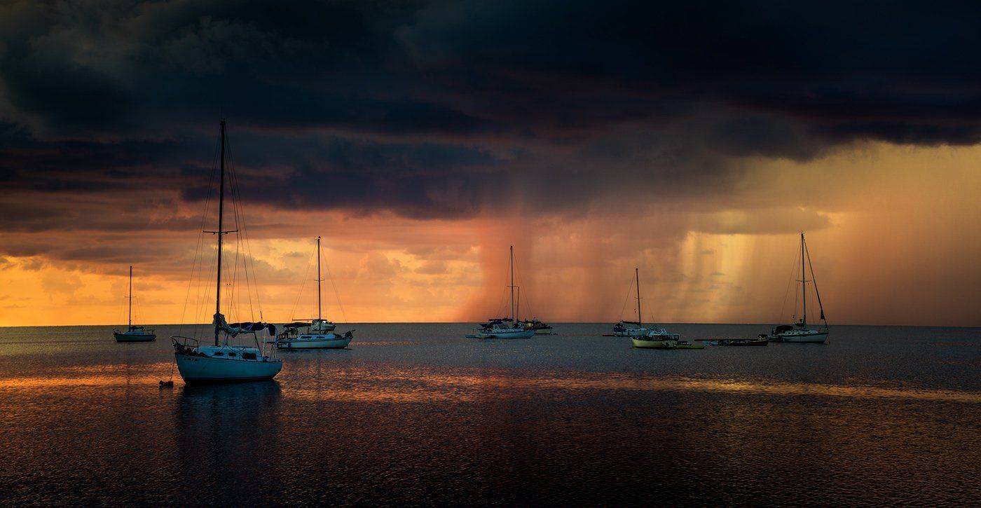 Boats, Clouds, Oceanwater, Rain, Red, Sky, Sony a7r, Sunset, Water, Waves, Alexandru Popovschi