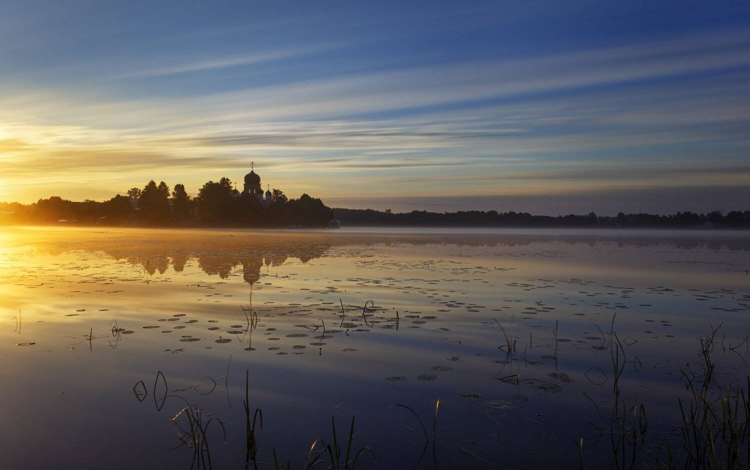Рассвет, озеро, Введенское, облака, утро, Павел Попов