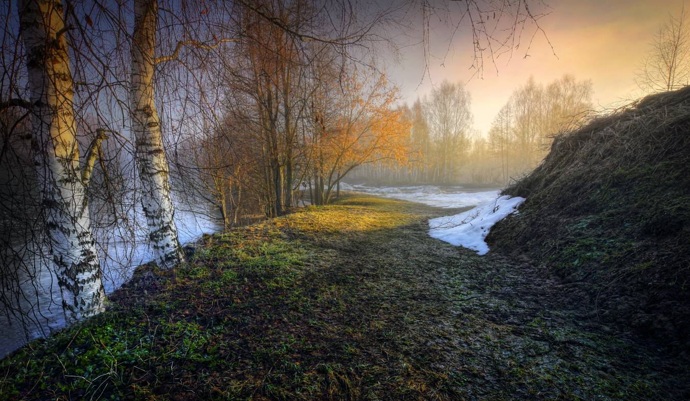 пейзаж, рассвет, весна, апрель, деревня, Нижегородская область, река Линда, Александр Бархатов