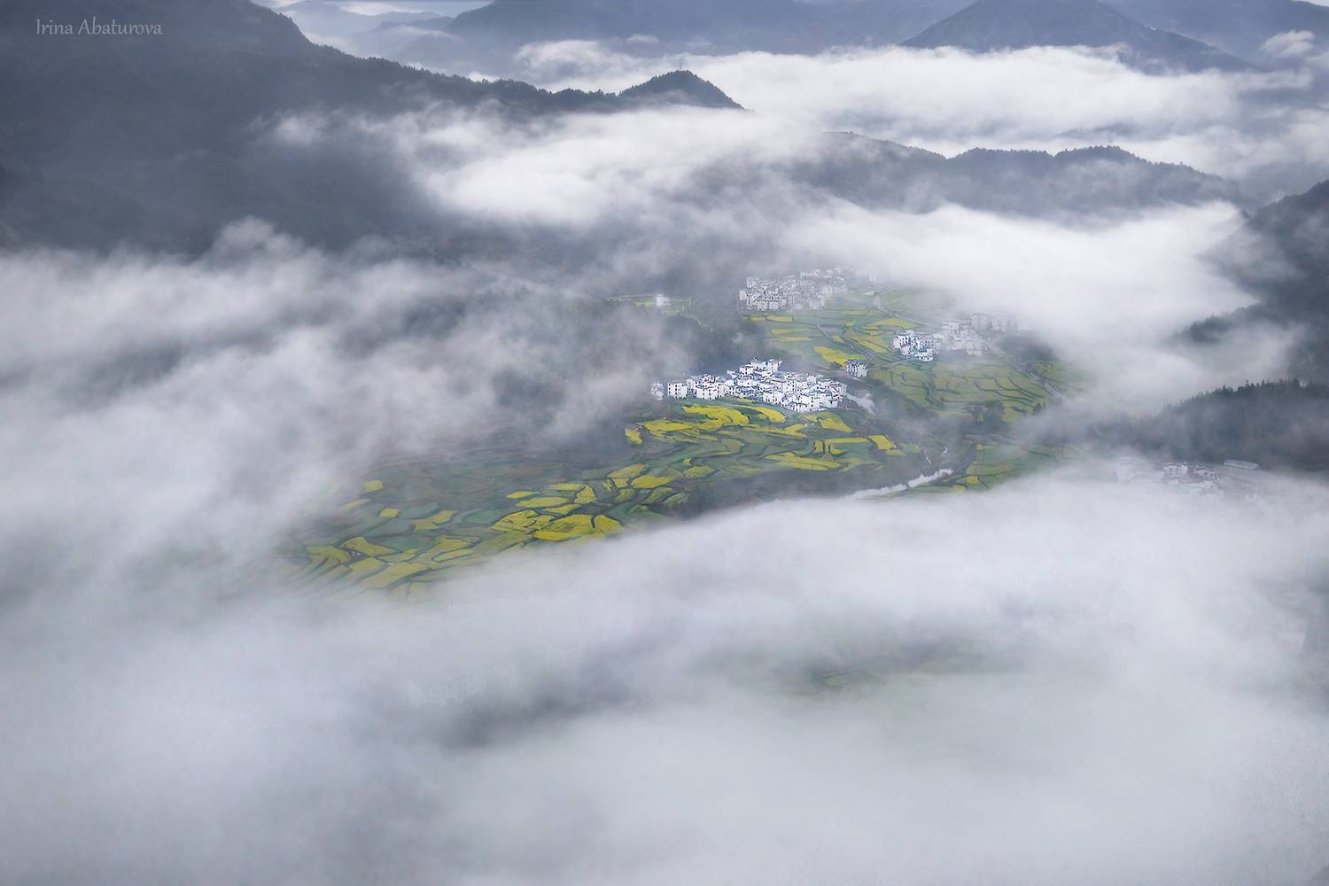 китай, весна, рапс, облака, туман, Ирина Абатурова