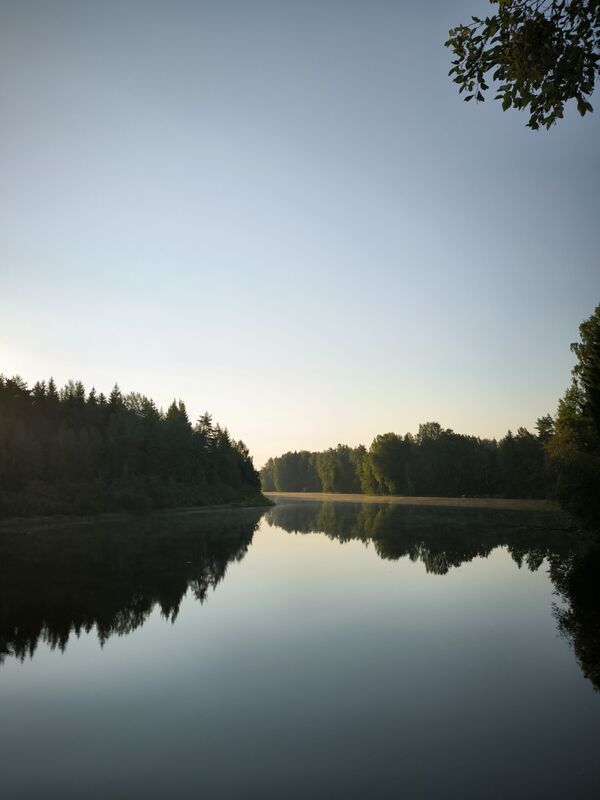 landscape, nature, water, lake, sky, reflection, symmetry, golden hour, sunset, sunrise, blue hour, tranquility, serenity, mirror reflection, calm water Perfect mirror of nature. фото превью