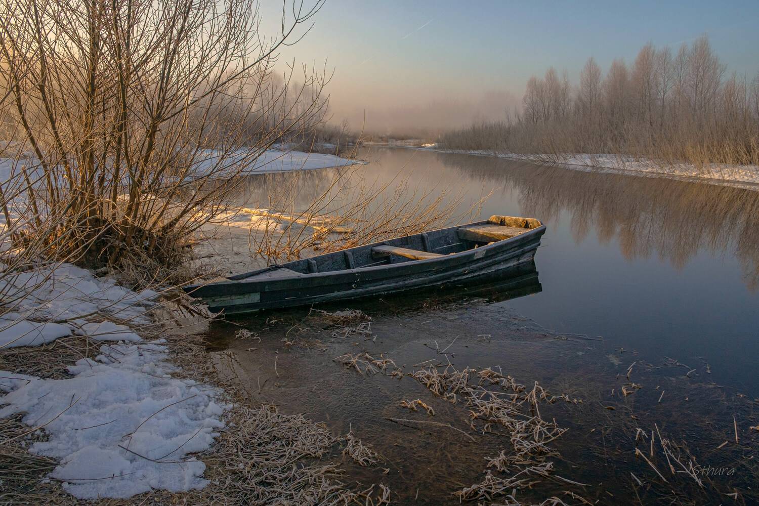 весна, речка, лодкаснег, природа, пейзаж, Александр Строков