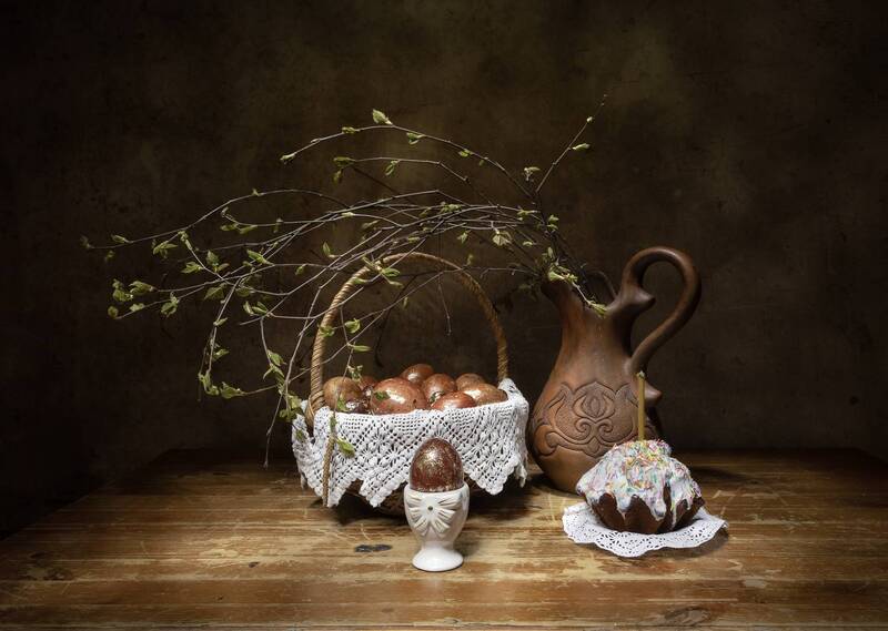натюрморт, яйца, кулич, березка Светлой Пасхи! фото превью
