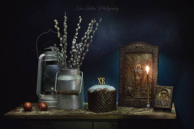 натюрморт, still life, пасха, православие, пасхальный натюрморт, верба, икона, воскресение христово, elvis antson ХРИСТОС ВОСКРЕСЕ! фото превью