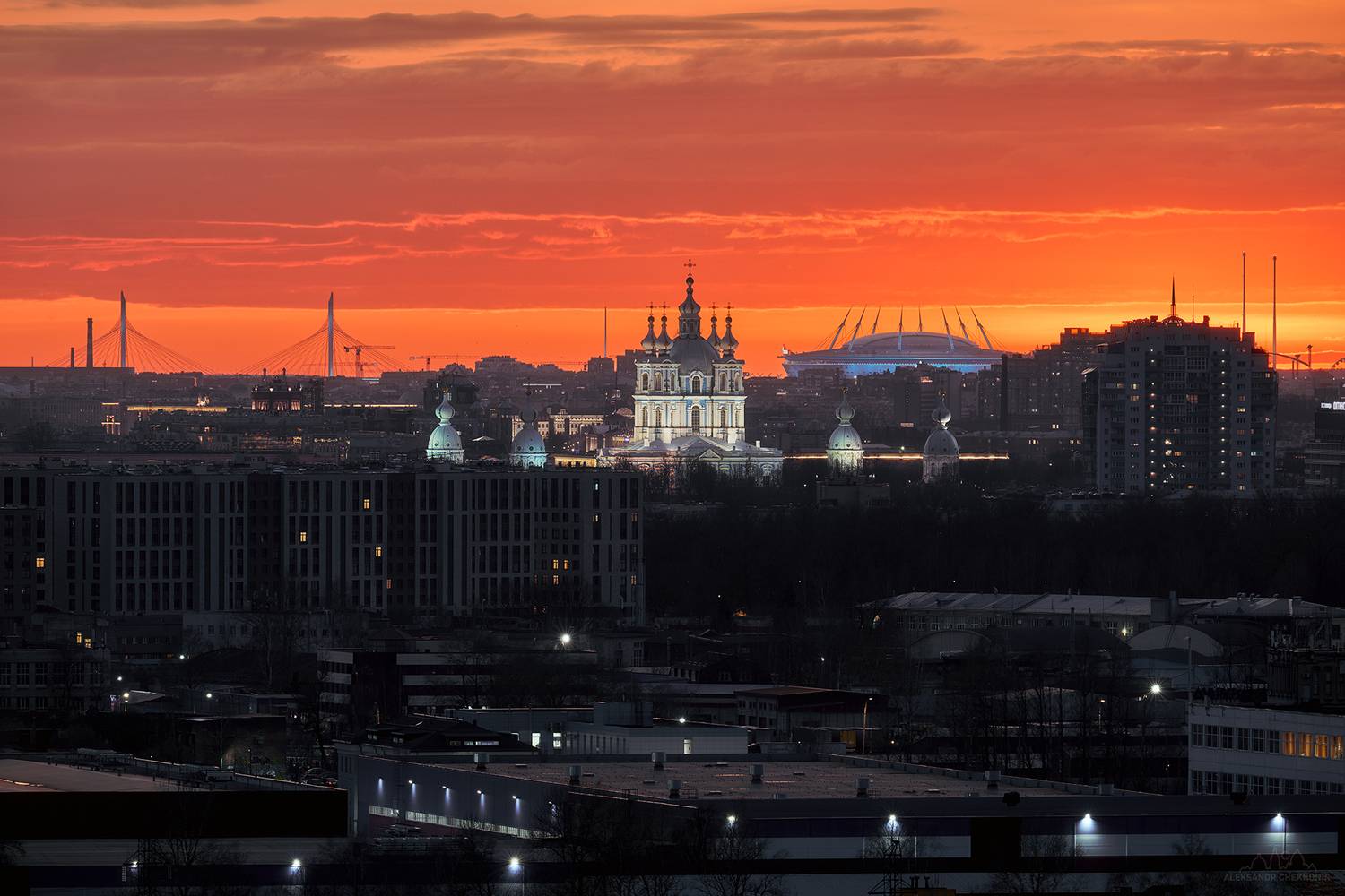 Санкт-Петербург, Смольный собор, закат, вечер, Чехонин Александр