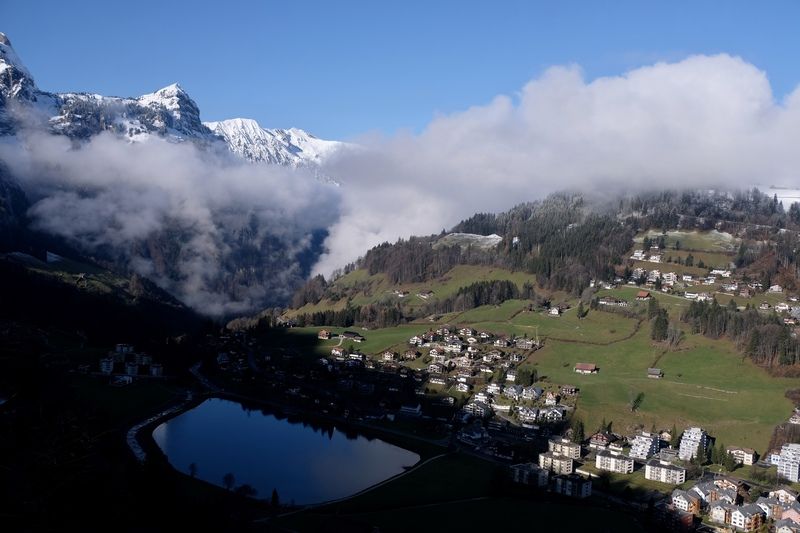 Landscapes, Alps, Mountains, Switzerland, Clouds, Town Город в долине фото превью