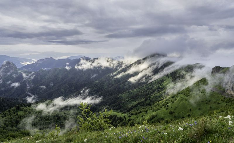 россия, республика адыгея, большой тхач, туман Туман в горах Адыгеи фото превью