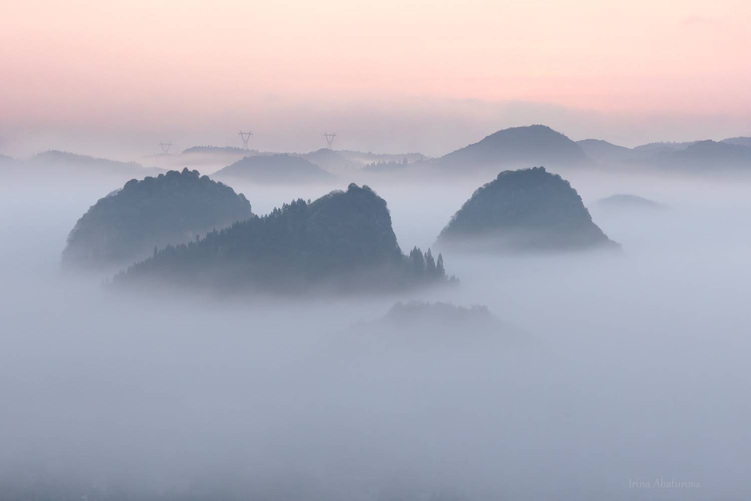 Китай, Холмы, Туман, Рассвет, Ирина Абатурова