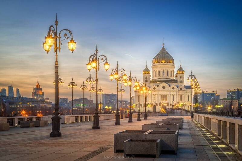 храм христа спасителя, москва, патриарший мост, закат Вечер на Патриаршем мосту фото превью