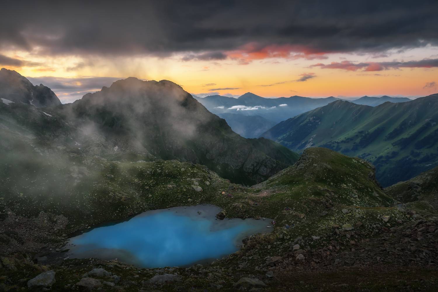 кавказ, карачаево-черкесия, кчр, архыз, софийские озера, горы, озеро, горное озеро, закат в горах, Zakharov Armen