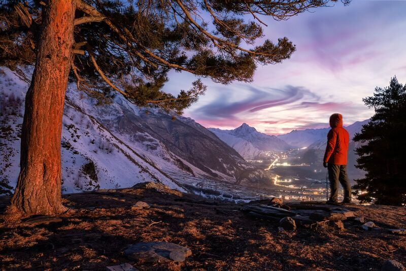 пейзаж, грузия, зима, закат, казбек Встреча заката фото превью