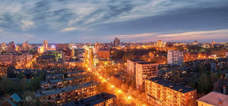хабаровск, дальний восток, уличное освещение, городской пейзаж, улица, панорама Вечер на улице Пушкина в Хабаровске фото превью
