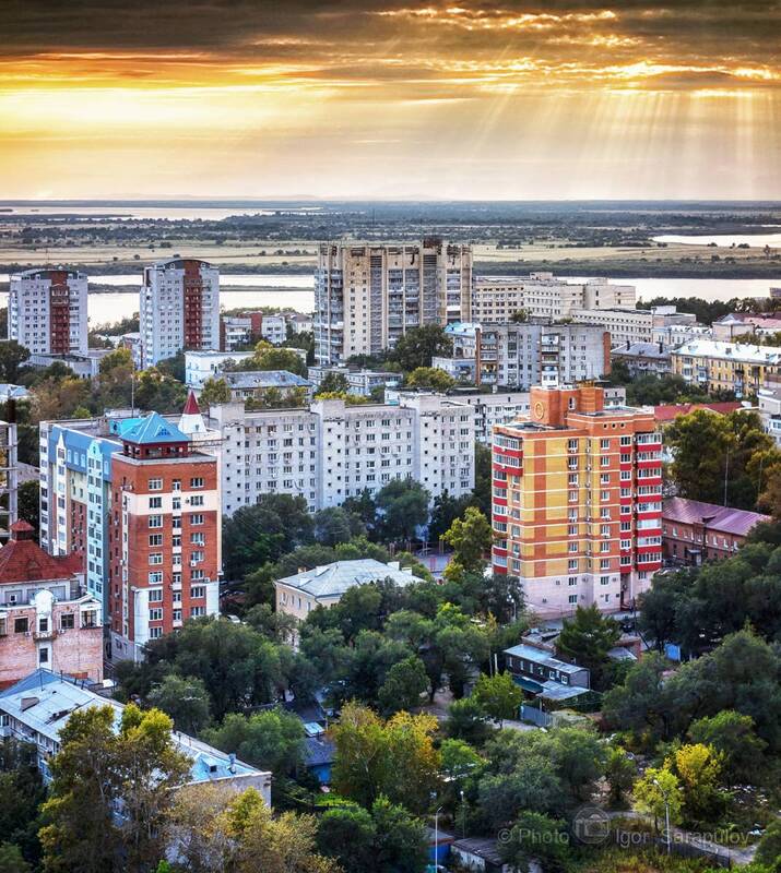 хабаровск, город с высоты, панорама, дальний восток, амур, небеса, городской пейзаж Вечерний Хабаровск фото превью