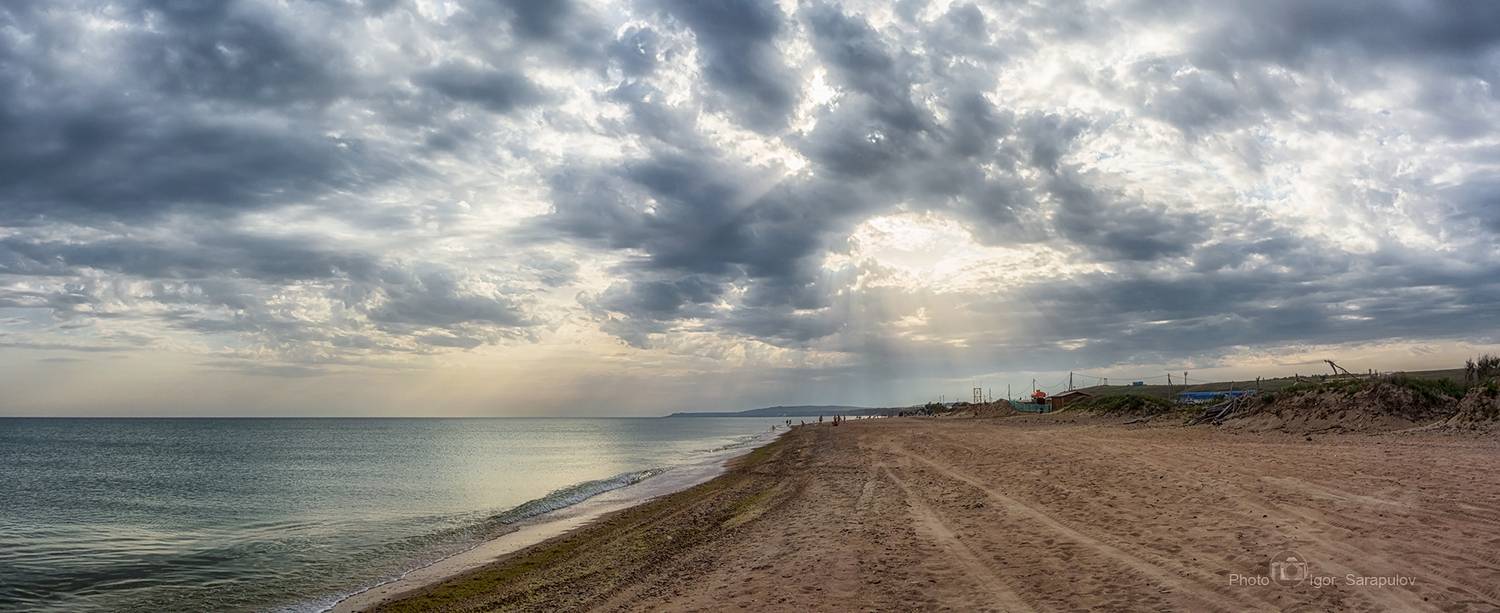 чёрное море, побережье, песок, панорама, небо, небеса, веселовка, бугазская коса, берег, песчаный пляж, ветер, Сарапулов Игорь