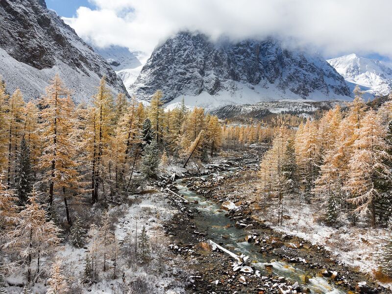 Россия, Актру, дрон, горы, долина, пейзаж, аэросъемка Актру  фото превью