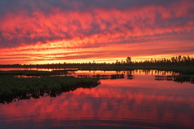 небо, болото, тундра, солнце, облака, отражение, пейзаж, живем на севере, ямал, янао, надым, озеро Закат фото превью
