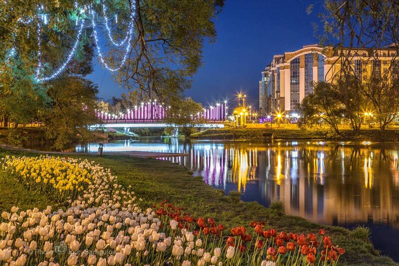 цветы, уличное освещение, тюльпаны, река в цвету, клумба, городской пейзаж, городской парк, весна, везёлка в цветах, везёлка, благоустройство, белгород весной, белгород в цветах, белгород, архитектура, lkwanon photo Ночь на Везёлке фото превью
