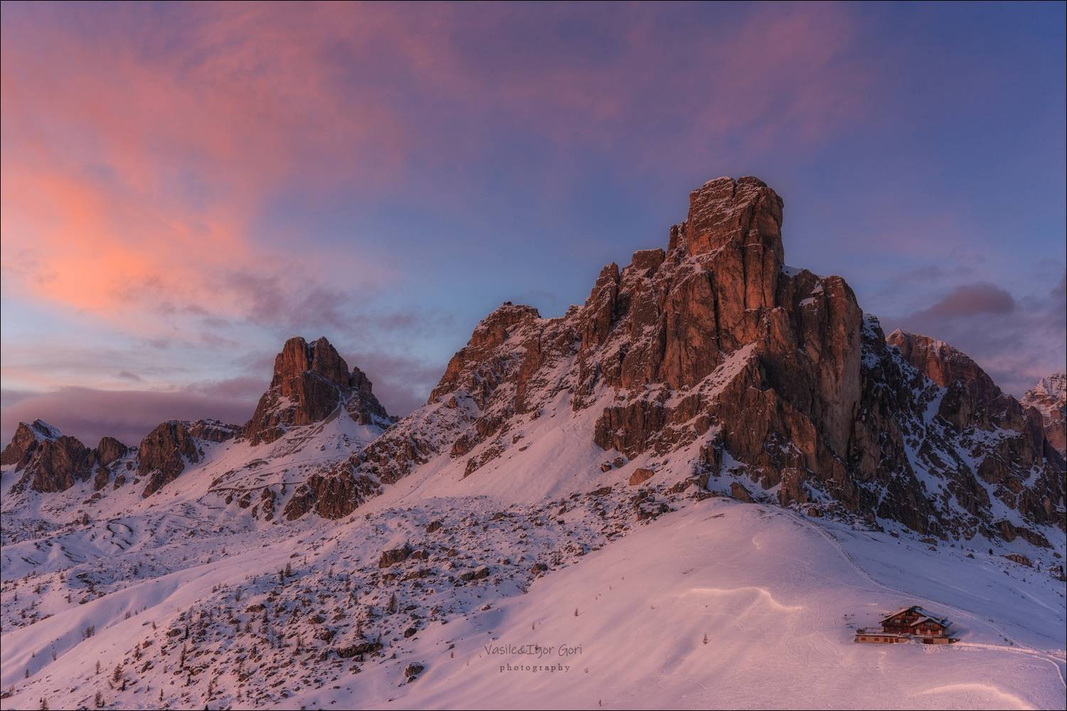 italy, dolomites, passo giau, италия, доломитовые альпы, пассо джау, горы, scenery peak, зима, яркий закат, Гори Василий
