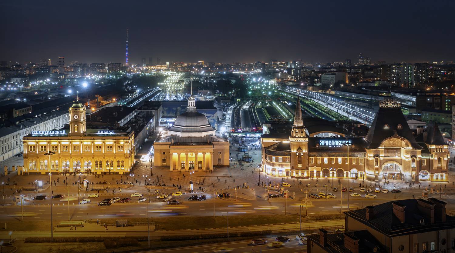 комсомольская площадь, площадь 3 вокзалов, 3 воказала, три вокзщала, москва, вечерняя москва, видсверху, Игорь Юркин