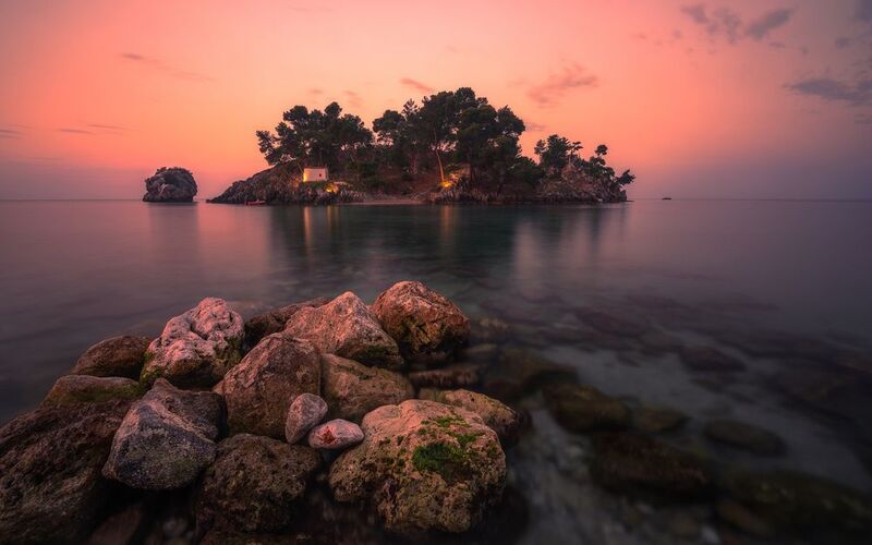 landscape, nature, sunrise, sunset, water, rocks, island, sky A mediterranean sunrise фото превью