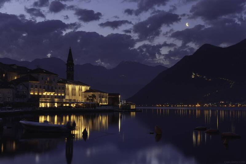 пераст, черногория, ночь, луна, город, архитектура Ночной Пераст фото превью