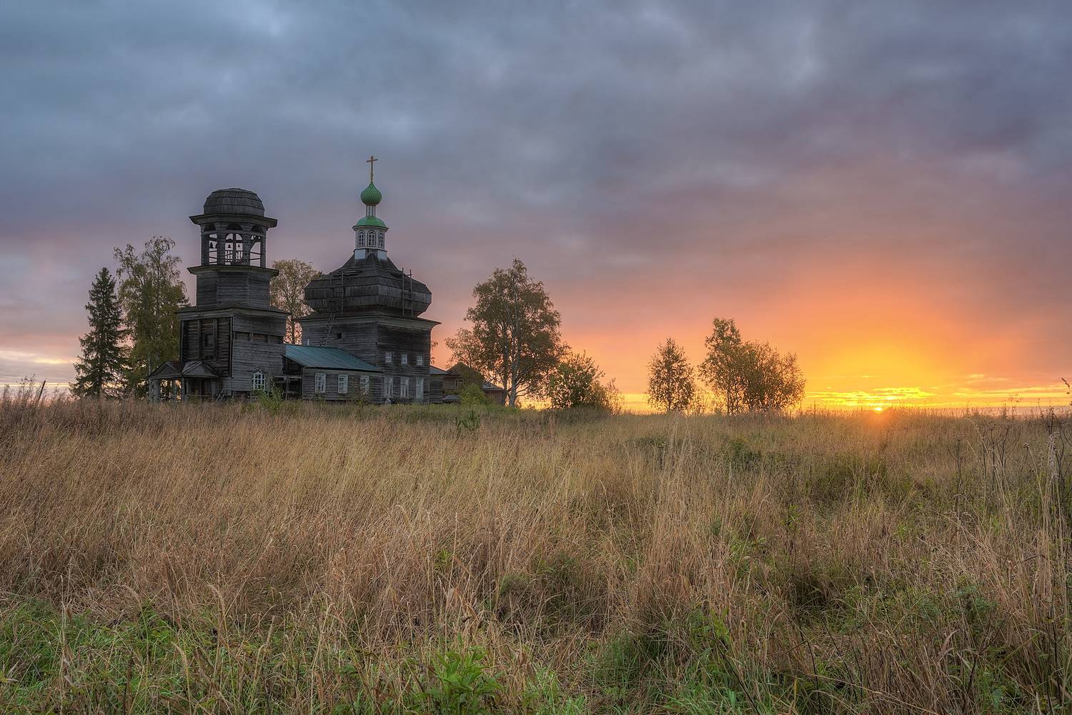 осень, утро, деревня, церковь, Гармашов Сергей