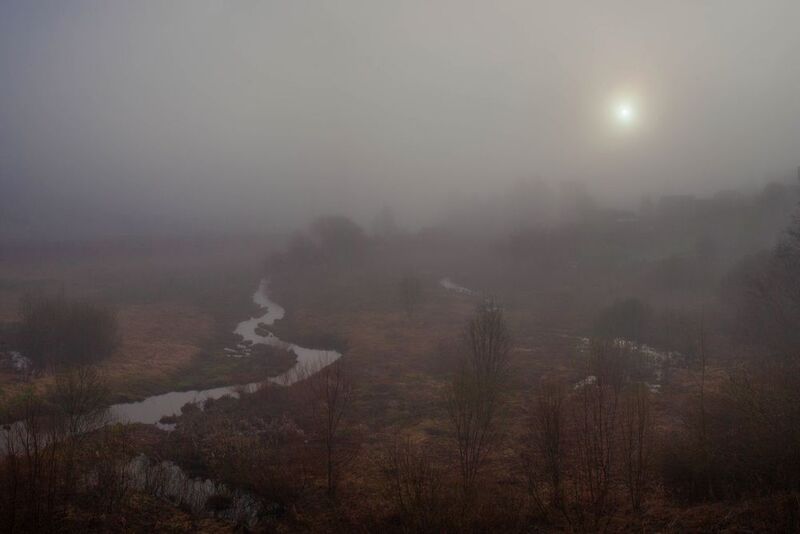 весна, туман, река, рассвет  фото превью