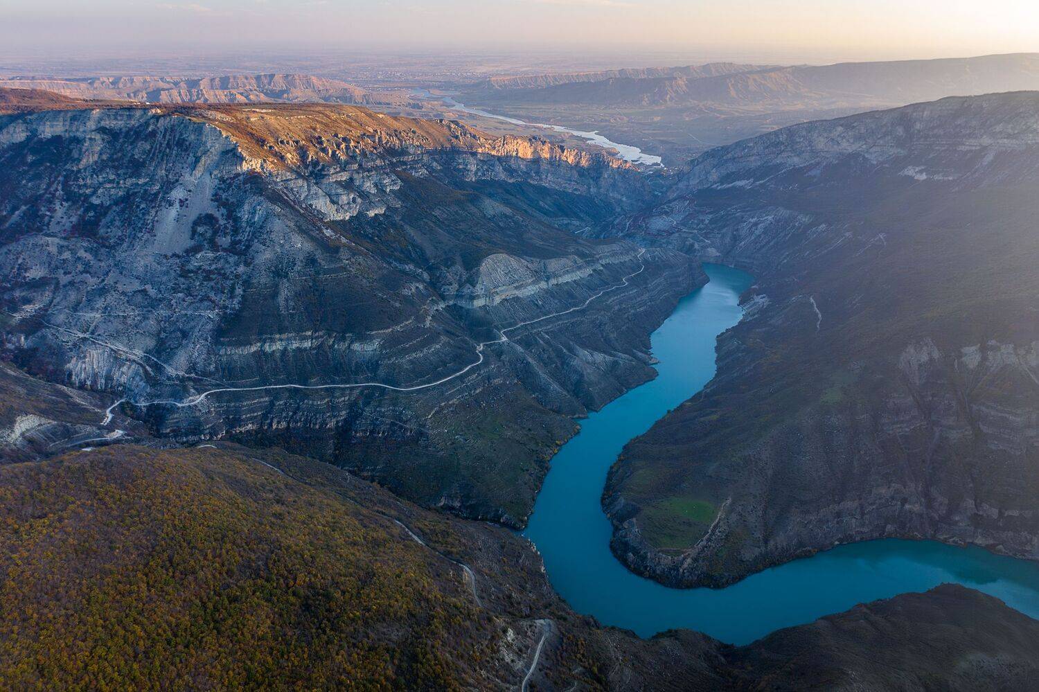 сулакский каньон, река, сулак, рассвет, восход, горы, дорога, Баландин Дмитрий