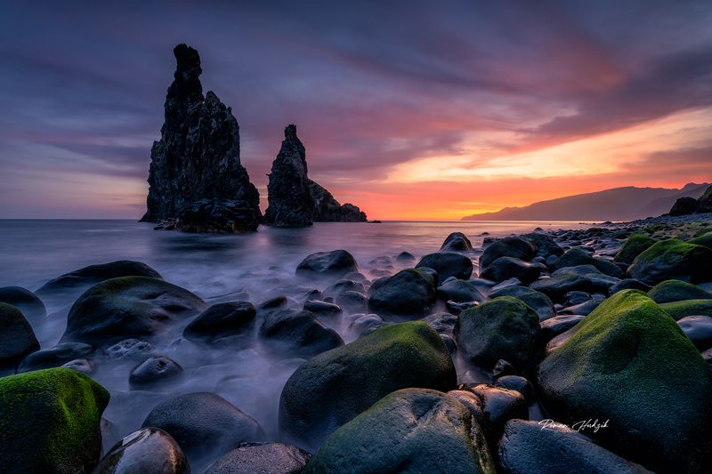 Sunrise, Sunset, Portugal, Sea, Stones, Landscape, Cloudy Ribeira da Janela. фото превью