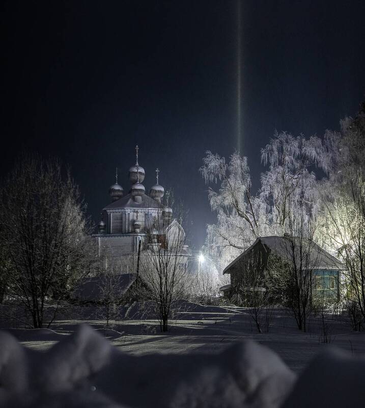 архангельская, русский север, зима, ночь, деревня Ночь в деревне фото превью