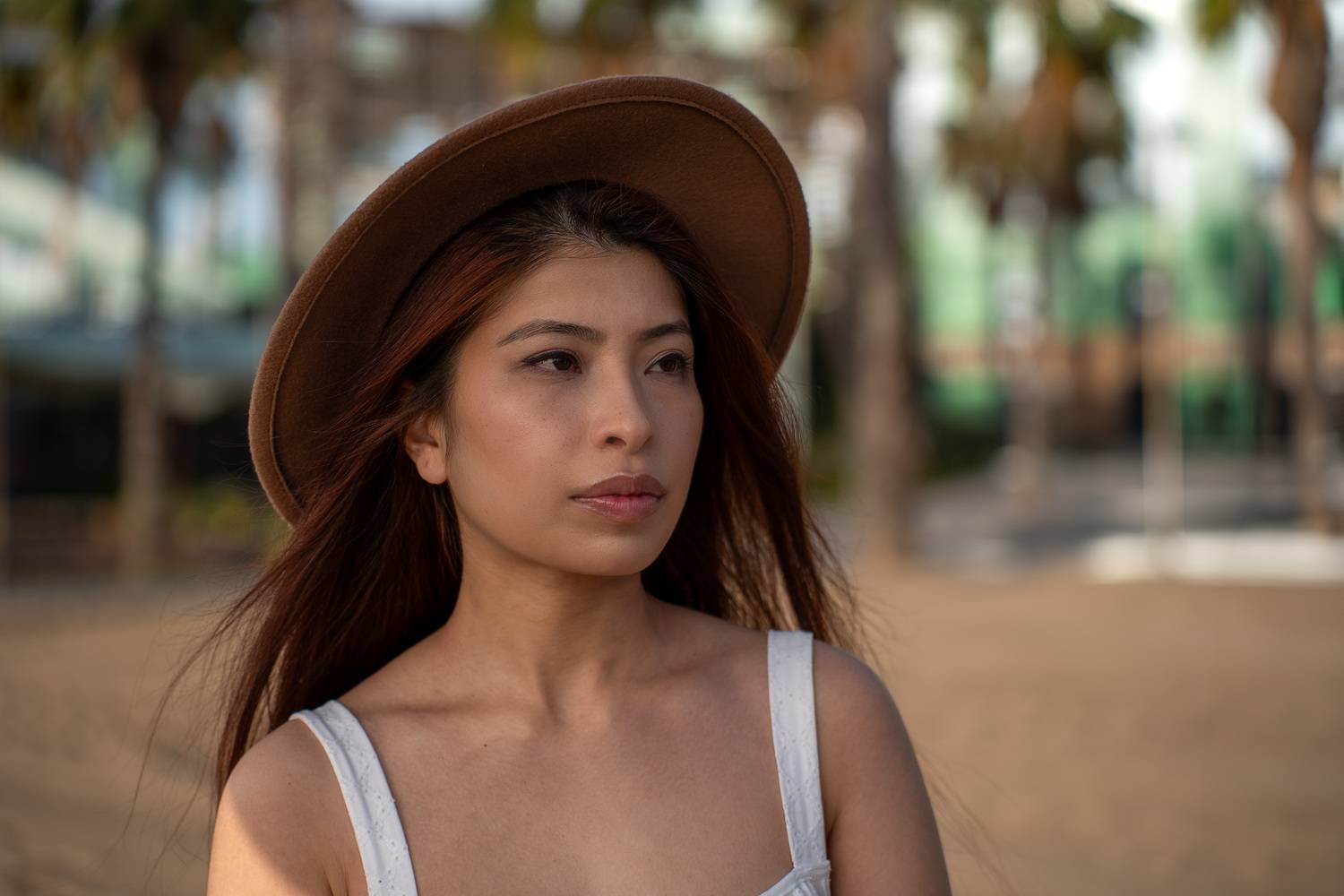 fedora, hat, asian, model, beach,  Jean