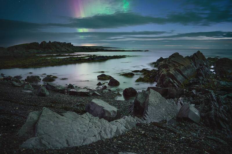 кольский, северное сияние, ночь, кукорский мыс Ночной прибой фото превью