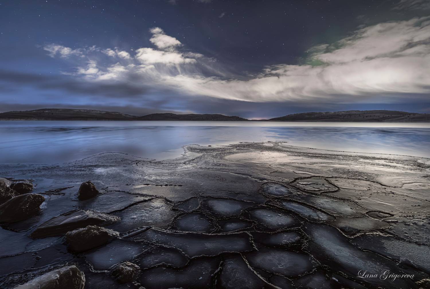 кольский, ночь, лед, зима, облака, Григорьева Лана