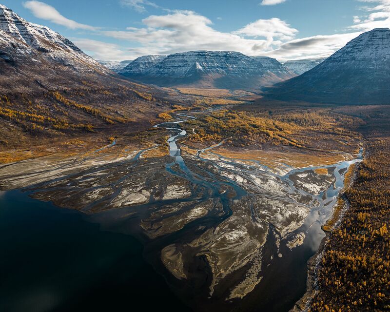 плато путорана, горы, озеро, река, осень, снег Плато Путорана фото превью