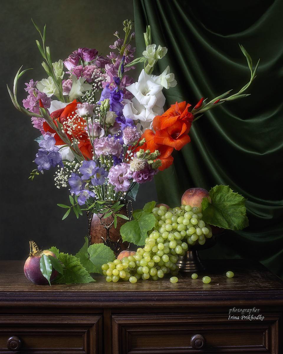 натюрморт, цветы, букеты, фрукты, Приходько Ирина