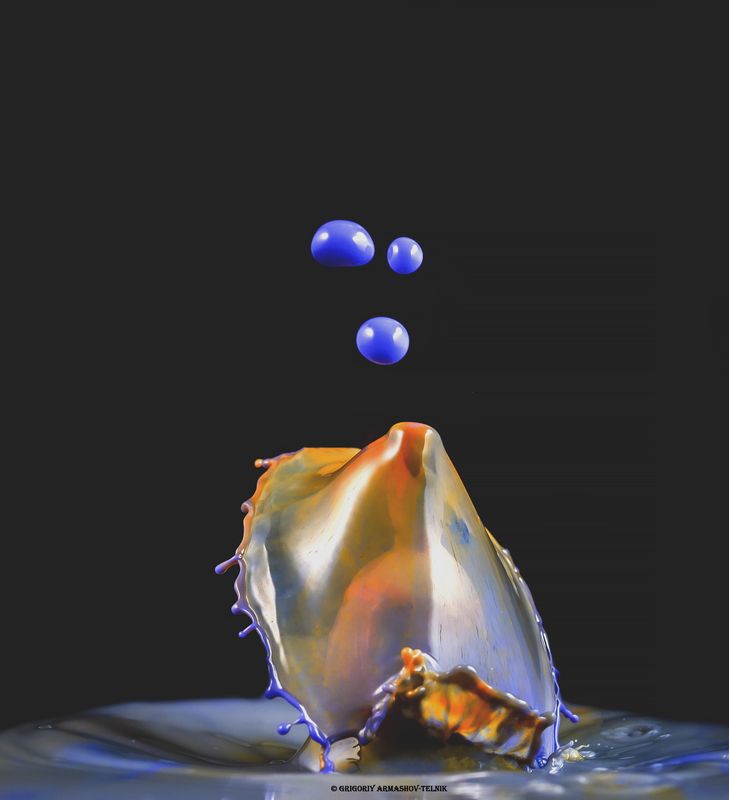 macro, drops, blue, colors, yellow, macrophot Drops фото превью