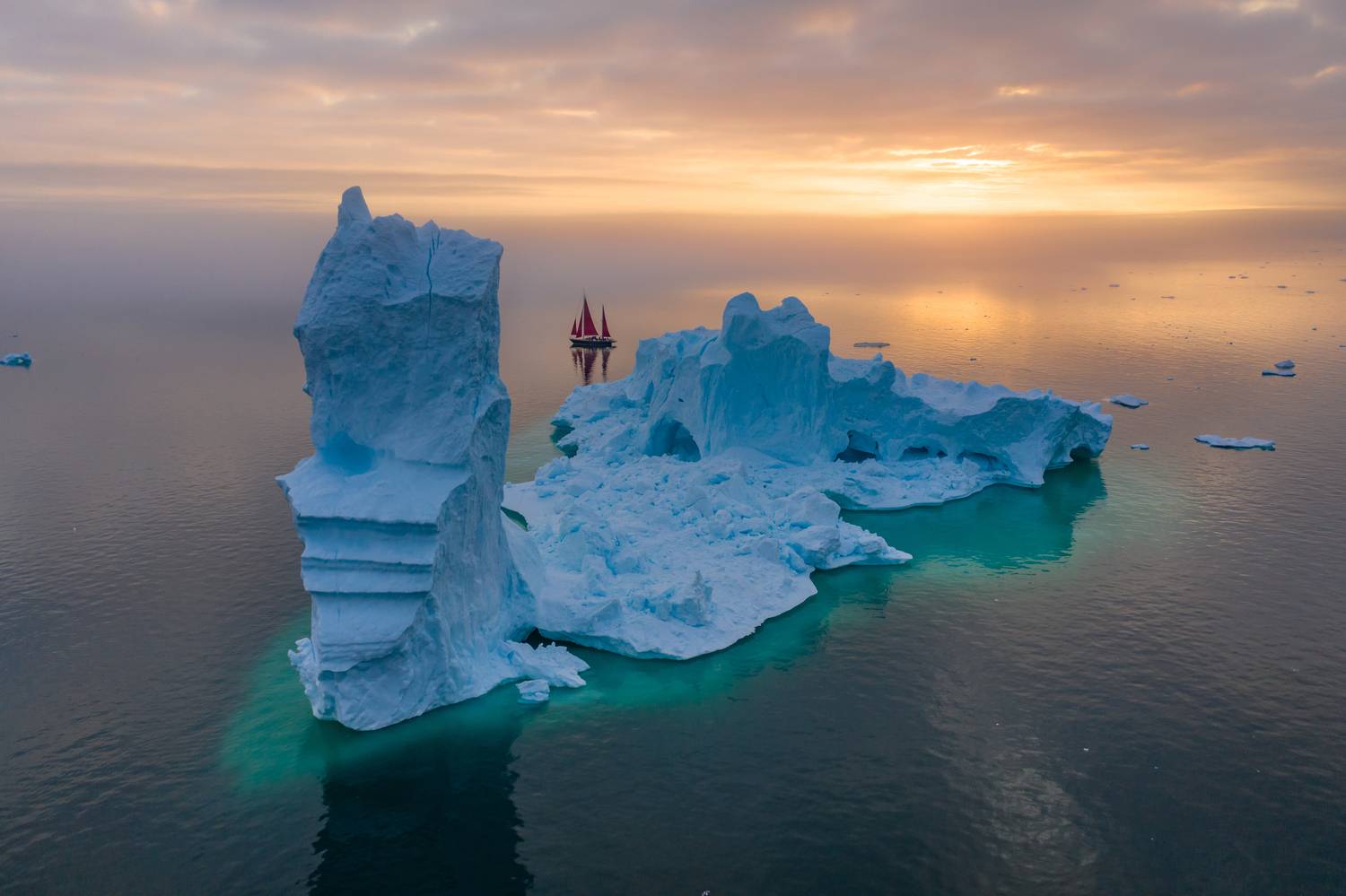 greenland, icebergs, sunrise, konstantin zhdanov
