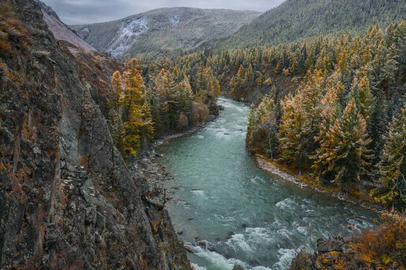 россия, горный алтай, горная река, утро, осень Над рекой фото превью