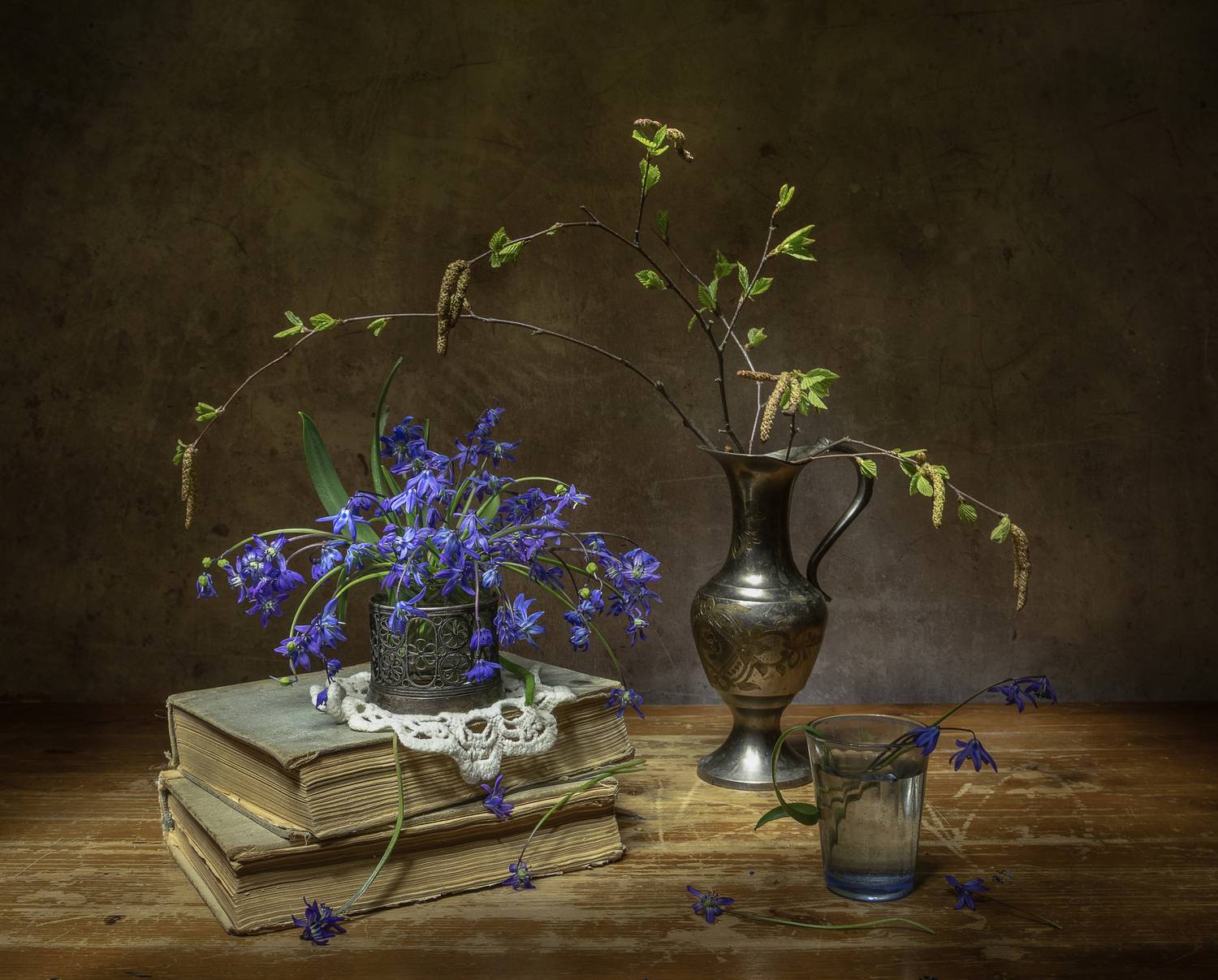 натюрморт, пролески, книги, березка, Татьяна Феденкова