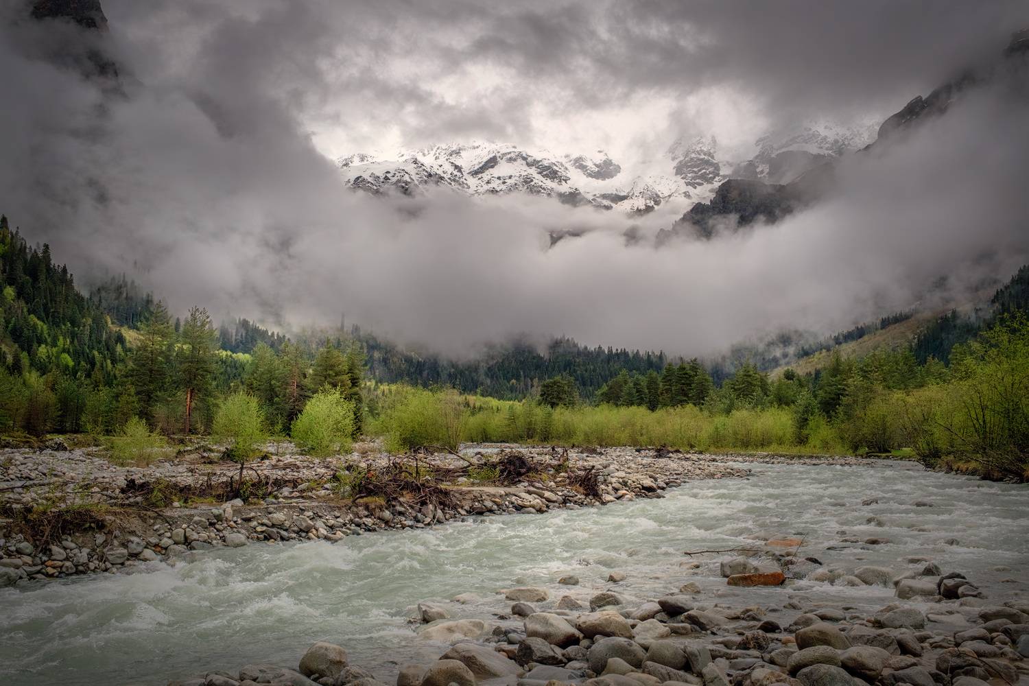 svaneti, dolra, river, mazeri, becho, mountains, forest, clouds, sky, high, nature, landscape, scenery, travel, outdoors, georgia, sakartvelo, chizh, Чиж Андрей