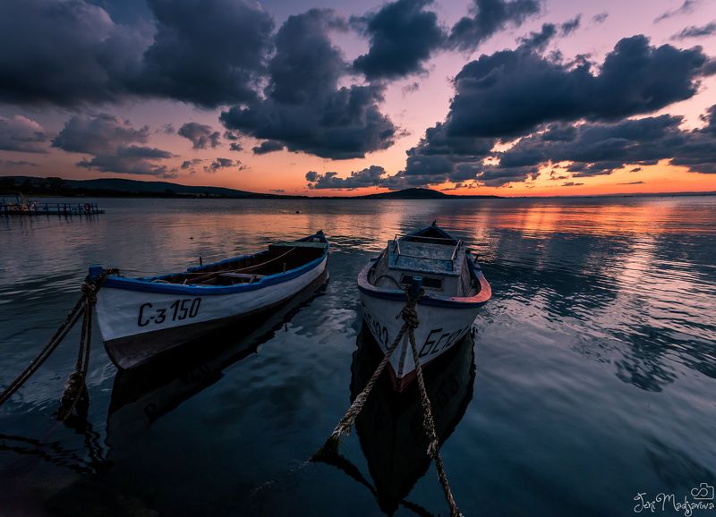 sunset, sea, clouds, boats, sky, landscape, seascape Boats фото превью