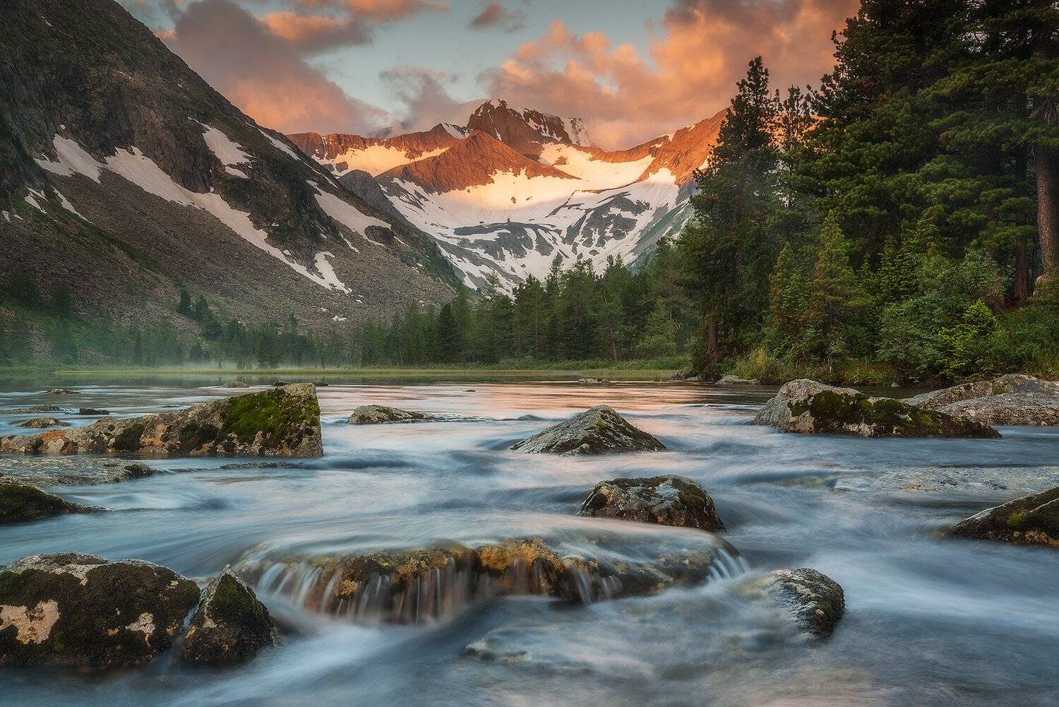 Altai, Siberia, Sunset, Алтай, Горный алтай, Закат, Катунский хребет, Река Крепкая, Павел Филатов