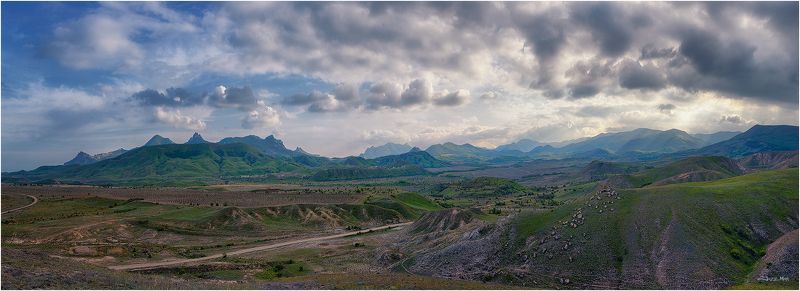 Вечер, Горы, Долина, Закат, Коктебель, Крым, Небо, Облака, Панорама, Пейзаж ... фото превью