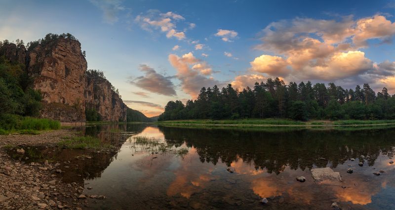 закат, река, скалы Тихий вечер у Больших Притёсов фото превью