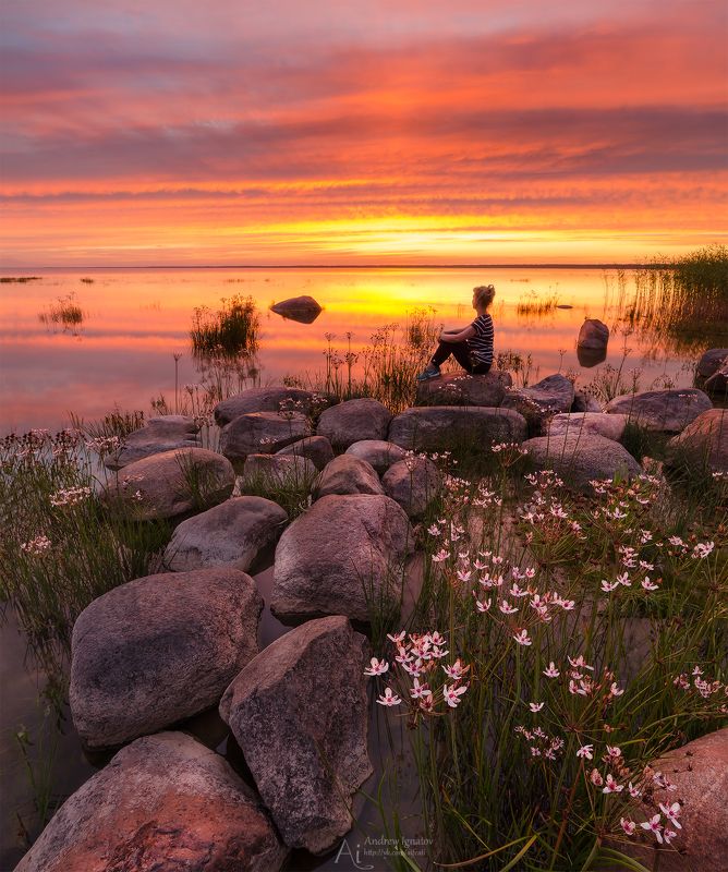 Огненный закат на Чудском озере фото превью