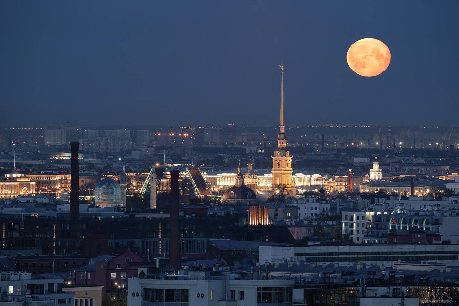 Санкт-Петербург, Петропавсловская крепость, Ночь, Луна, Полнолуние, Чехонин Александр
